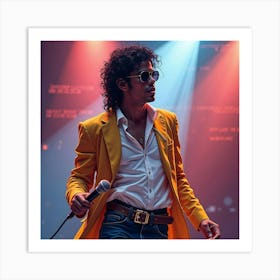 Watercolor Scene Of Michael Jackson Performing With Glowing Lights 1 Art Print