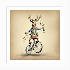 Deer On A Bicycle 1 Art Print