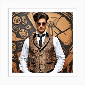 Steampunk Men's Driving Attire Cubism Style Art Print