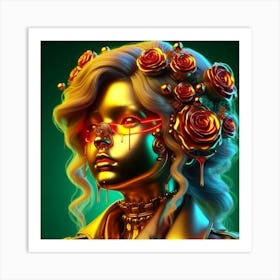 Sexy Girl With Roses Art Print