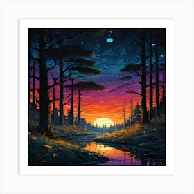 Sunset In The Forest Art Print