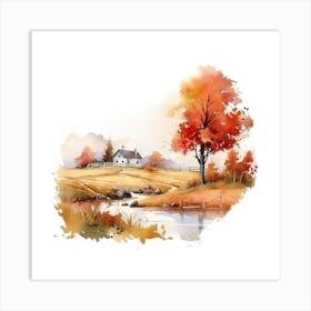 Watercolor Autumn Landscape 39 Art Print