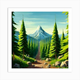 Path To The Mountains trees pines forest 13 Art Print