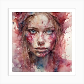 Girl With Face Covered In Rubies Art Print