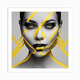 Woman With Yellow Lines On Her Face Art Print