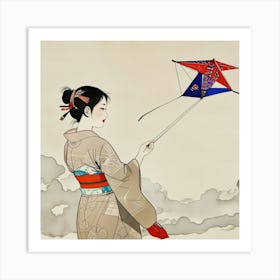Japanese woman with kite 1 Art Print