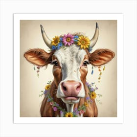 Cow With Flowers 5 Art Print