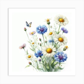 Flowers of chamomile and cornflower Art Print