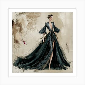 Elegance In Motion Woman In A Flowing Black Gown (1) Art Print