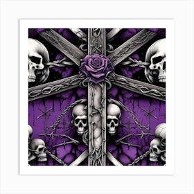 Cross Of Skulls And Roses Art Print