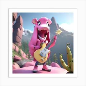 Pink Bear Playing Guitar 1 Art Print