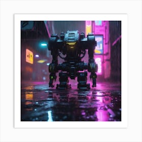 Robot In The Rain 3 Art Print