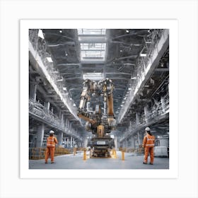 Two Workers In A Factory Art Print