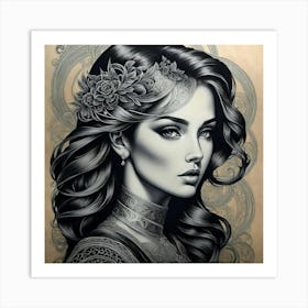 Black And White Portrait Of A Woman 2 Art Print