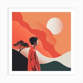 Sunset With A Tree Art Print