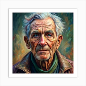 Portrait Of Elderly Man With Blue Eyes And Wrinkled Skin Art Print