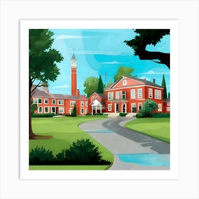 Illustration Of A College Campus Art Print