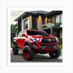 Red Toyota Hilux With Full Body Kit In Front Of Modern House Art Print