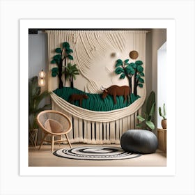 Bohemian Wall Hanging With Cows Art Print