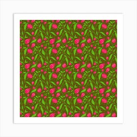 Red flowers on moss Art Print