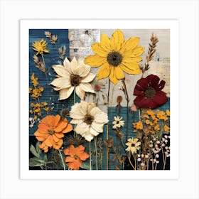 Dried Flowers, Produce An Eclectic Collage Combining Calligraphy Textured Paint Swatches And Cut Out Elements Art Print