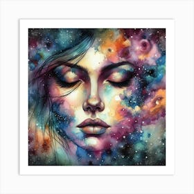 Woman'S Face In Space Art Print