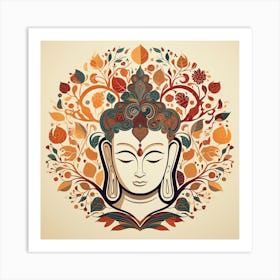 Buddha Head With Leaves Art Print