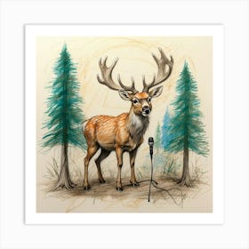 Deer With Microphone 17 Art Print