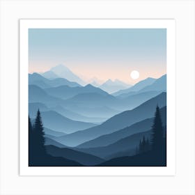 Misty mountains background in blue tone 27 Art Print