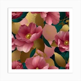 Pink Flowers Seamless Pattern Art Print