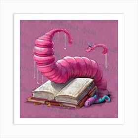 Pink Worm On A Book Art Print