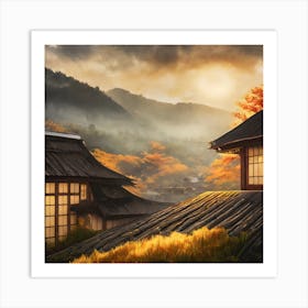 Firefly Rustic Rooftop Japanese Vintage Village Landscape 11419 Art Print