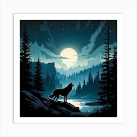 Illustration Of A Wolf Emitting A Howl In A Us Wilderness Scene Combines Elements Of Wyoming Utah (2) Art Print