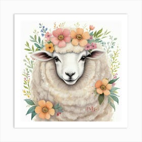 Sheep With Flowers 1 Art Print