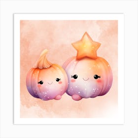 Cute Pumpkins watercolor background Art Print