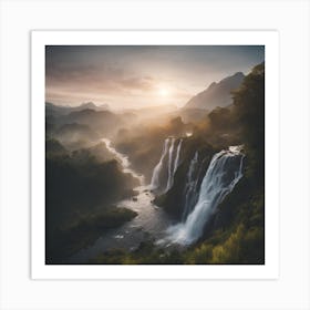 Waterfall At Sunrise Art Print