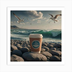 Coffee Cup On The Beach 18 Art Print