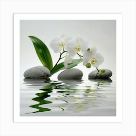 White Orchids In Water 2 Art Print