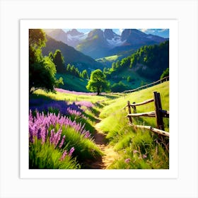 Lavender Field In The Mountains Art Print