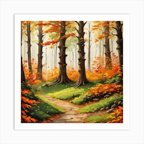 Forest In Autumn In Minimalist Style Square Composition 193 Art Print