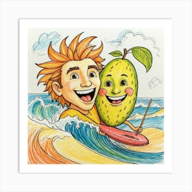 Mango And Surfboard Art Print