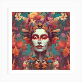 Woman With Flowers On Her Head 2 Art Print