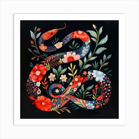 Snake And Flowers 3 Art Print