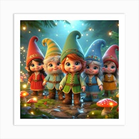 Gnomes In The Forest 2 Art Print