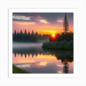 Sunrise Over A Lake 2 Art Print