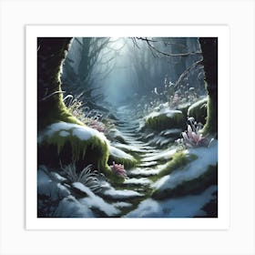 Moss Covered Pathway into the Woods Art Print