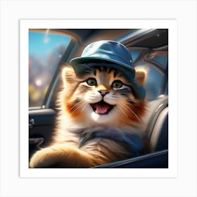 Kitten In A Car Art Print