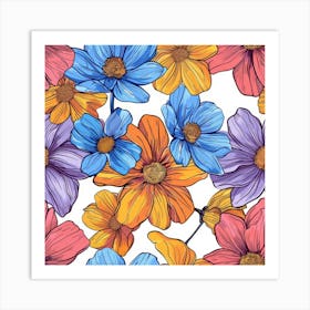 Watercolor Flowers Seamless Pattern Art Print