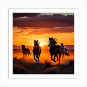 Horses At Sunset art print 2 Art Print