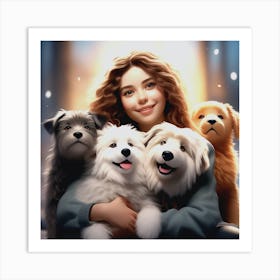 Girl With Dogs Art Print